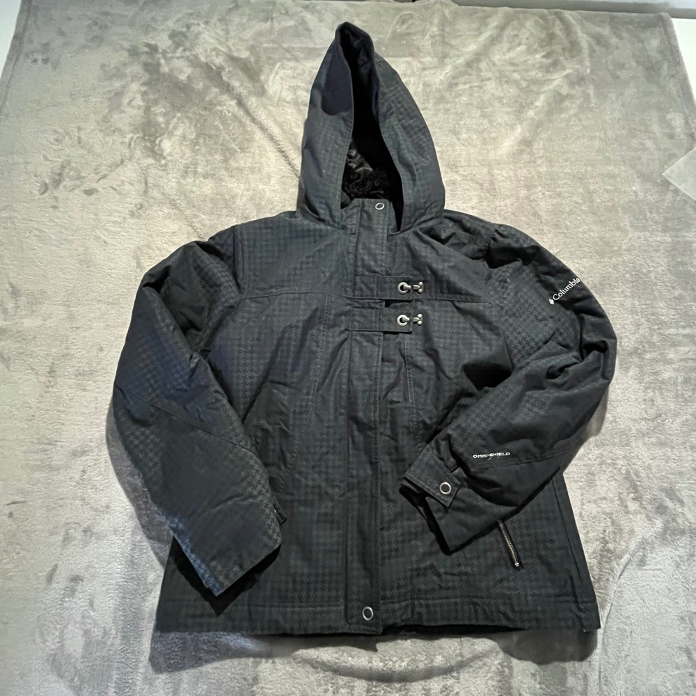 Columbia Omni-Shield Jacket Womens XL Black Houndstooth Hooded WL5453 Coat